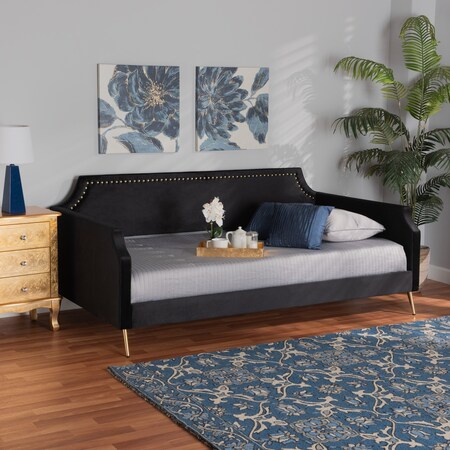 Baxton Studio Pita Traditional Glam and Luxe Black Velvet and Gold Metal Twin Size Daybed 220-12857-ZORO